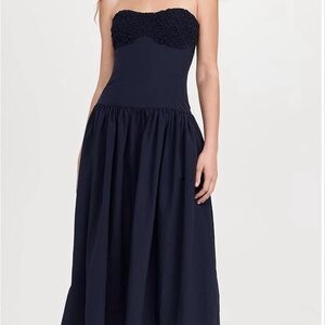 Moon River Navy Shirred Dress